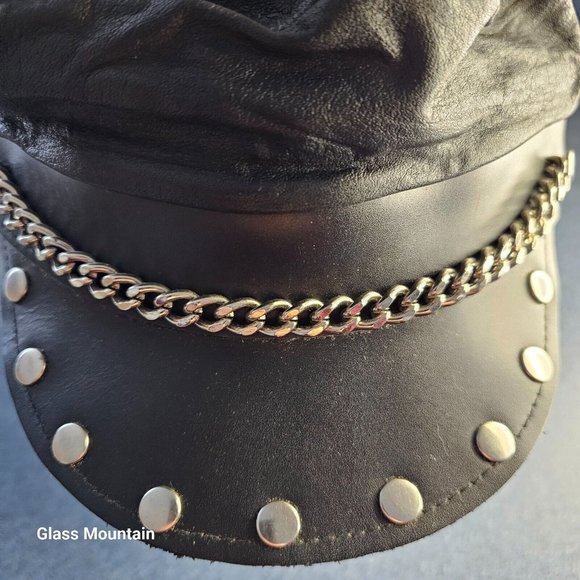 SOLD - Allure Vintage Genuine Muir Black Leather Chain & Studded Unisex Cap - Picture 7 of 10